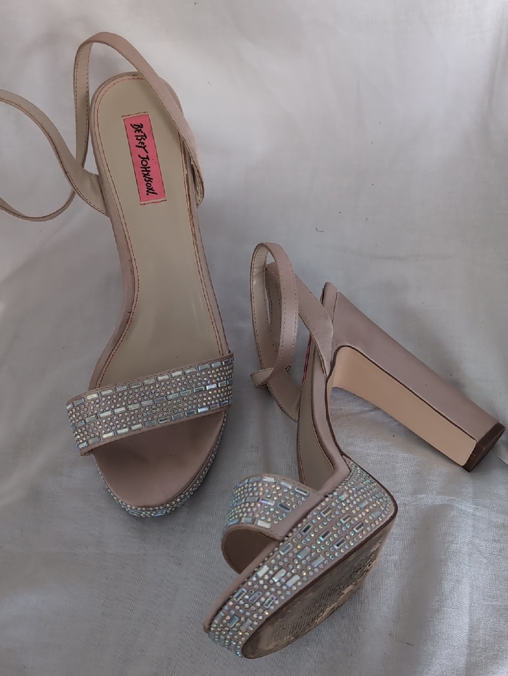 Betsey Johnson "Alliie" Pink Crystal-Embellished Platform Sandals